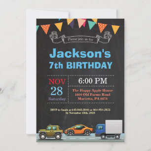Transportation Car Truck Birthday Invitation