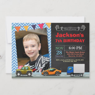 Transportation Car Truck Birthday Photo Invitation