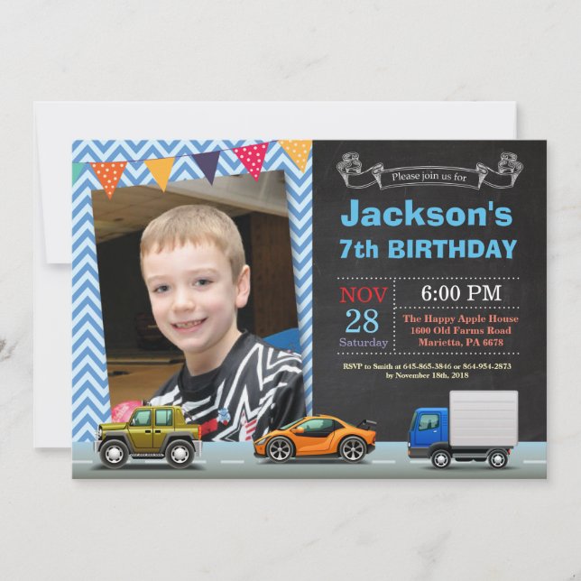 Transportation Car Truck Birthday Photo Invitation (Front)