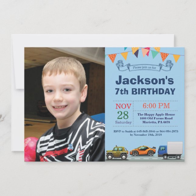 Transportation Car Truck Birthday Photo Invitation (Front)