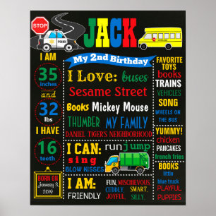 Transportation Cars and Truck Birthday milestone Poster