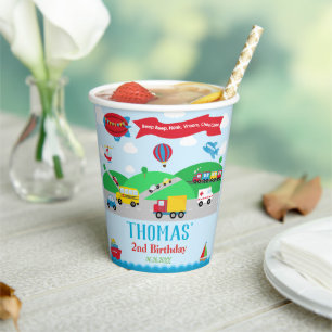 Transportation Cars Trains Boats Boy Birthday Paper Cups