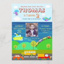 Transportation Cartoon Personalise Birthday RSVP