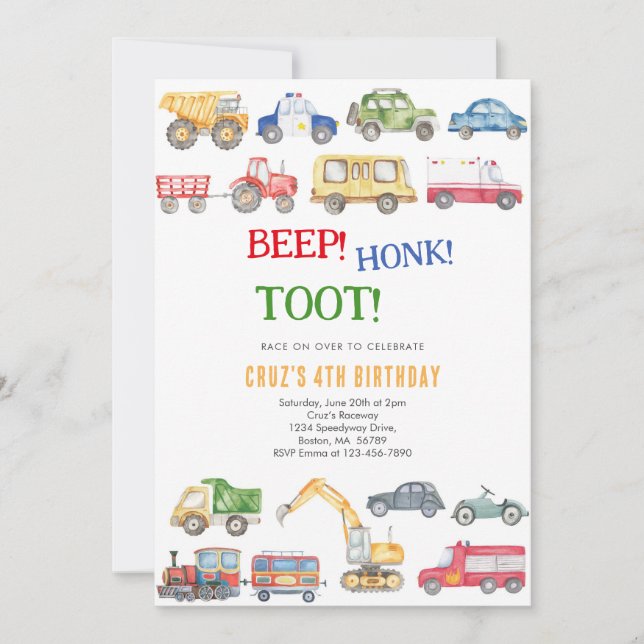 Transportation City Cars and Truck Boy Birthday Invitation (Front)