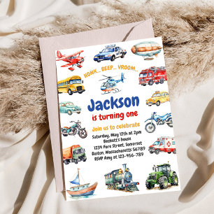 Transportation City Cars and Truck Boy Birthday Invitation