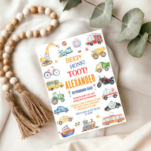 Transportation City Cars and Truck Boy Birthday Invitation