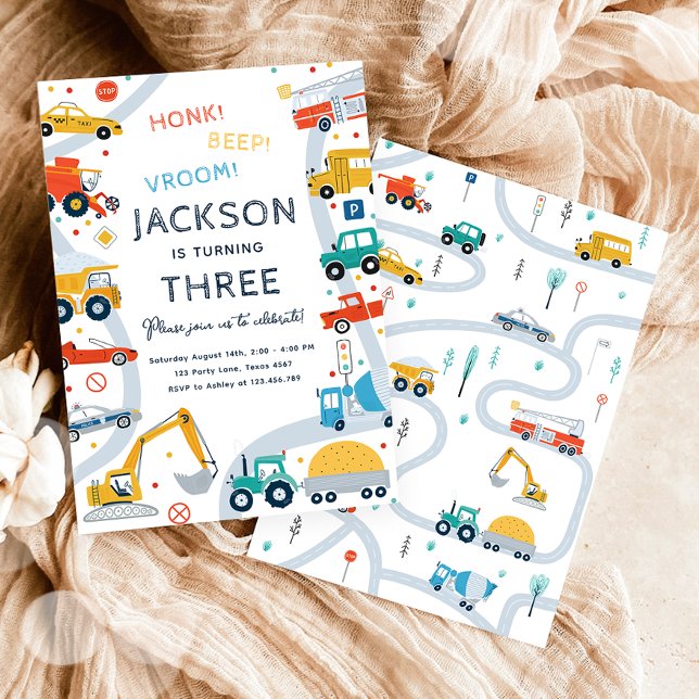 Transportation City Cars and Truck Boy Birthday Invitation (Creator Uploaded)