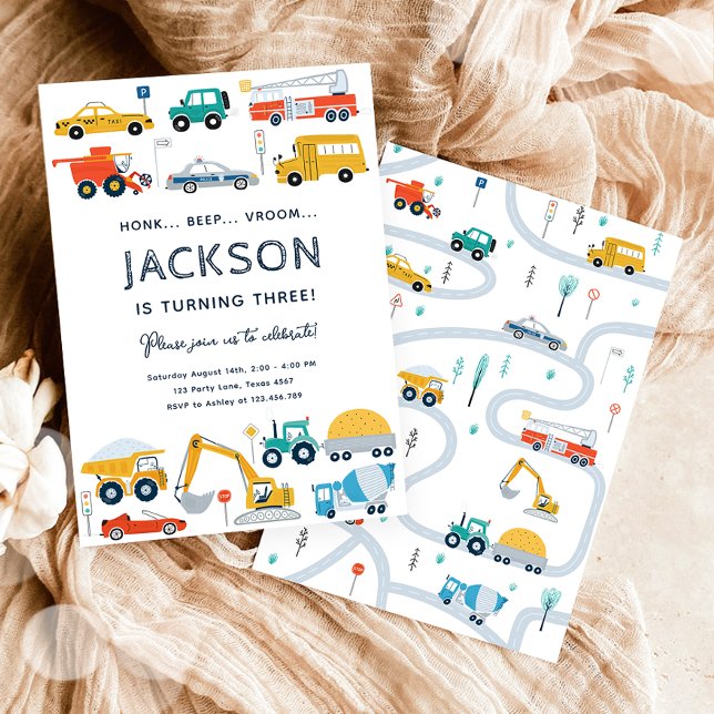 Transportation City Cars and Truck Boy Birthday Invitation (Creator Uploaded)