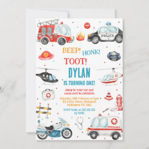 Transportation City Cars and Truck Boy Birthday Invitation