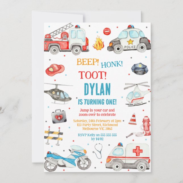 Transportation City Cars and Truck Boy Birthday Invitation (Front)