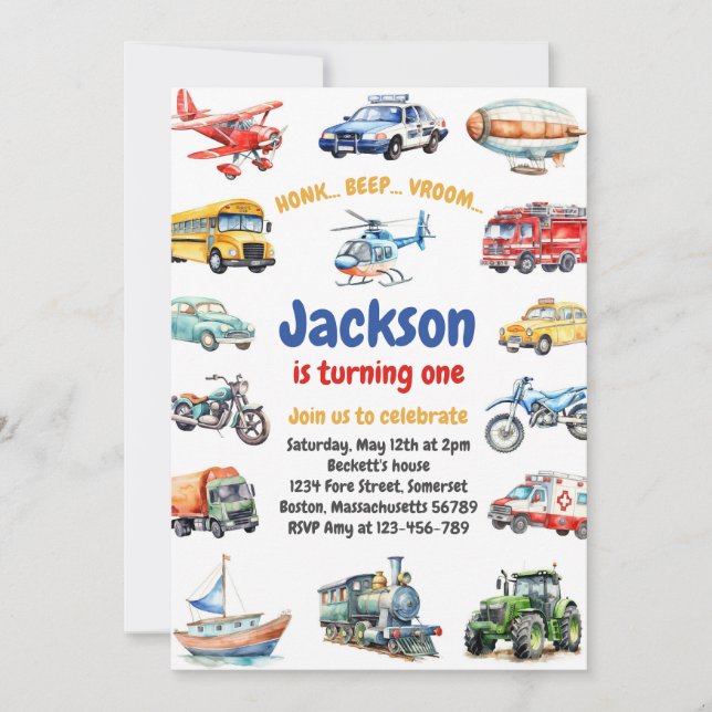 Transportation City Cars and Truck Boy Birthday Invitation (Front)