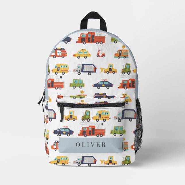 Transportation City Cars & Trucks Boy Printed Backpack (Front)