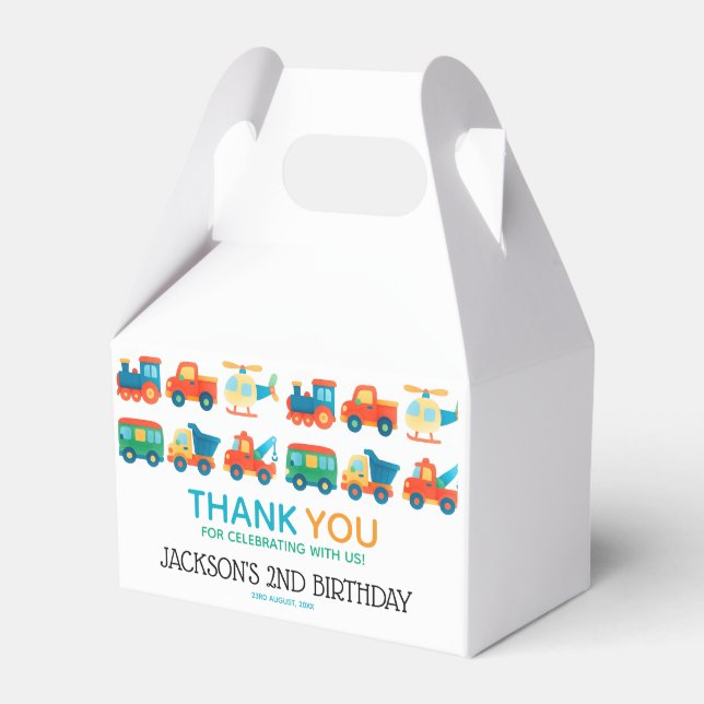 Transportation Cute Cars Birthday Thankyou Favour Box (Front Side)