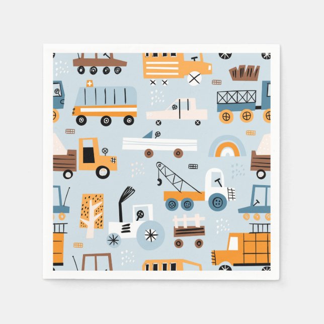 Transportation Hand drawn toy cars Birthday Napkin (Front)