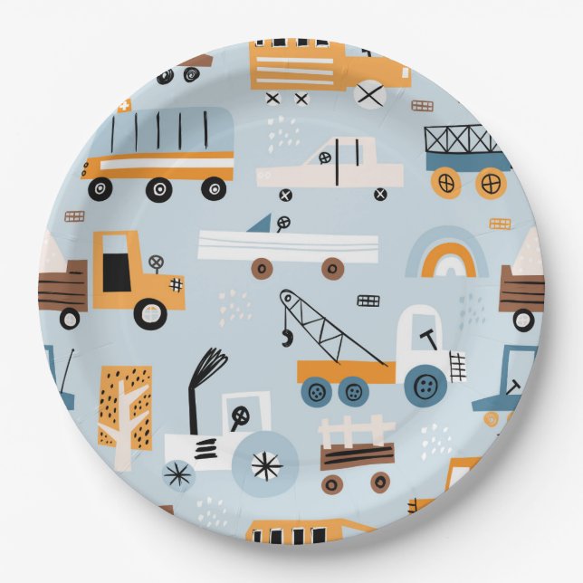 Transportation Hand drawn toy cars Birthday Paper Plate (Front)