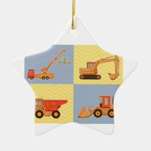 Transportation Heavy Equipments -Plain and Chevron Ceramic Tree Decoration