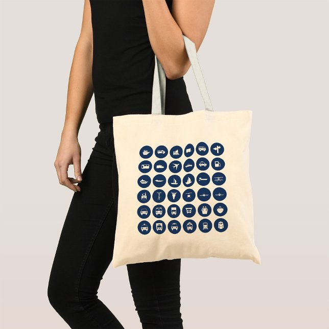 Transportation Icons Symbols In Blue Tote Bag (Creator Uploaded)