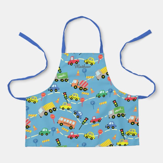 Transportation kids blue. All-Over Print Apron (Front)