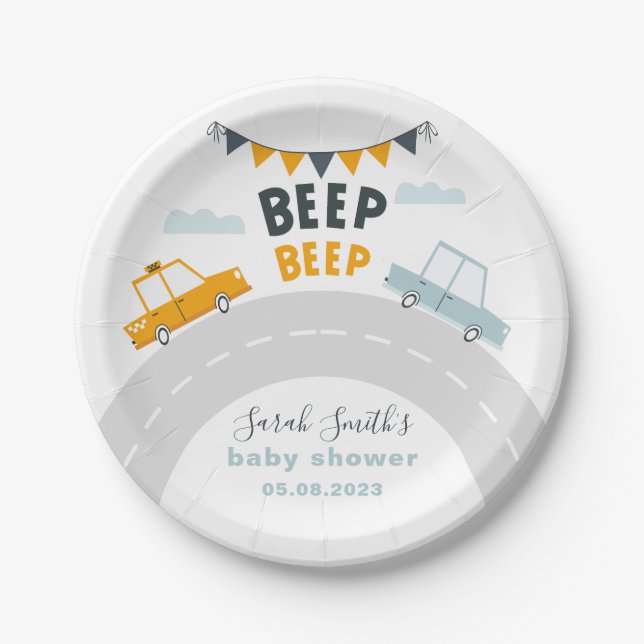 Transportation Retro Cars Baby Shower Paper Plate (Front)