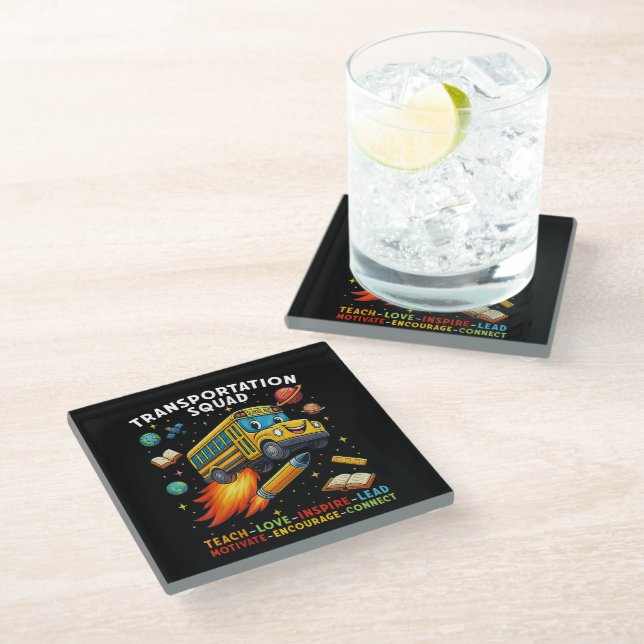Transportation Squad Funny School Bus Driver Glass Coaster (Angled)