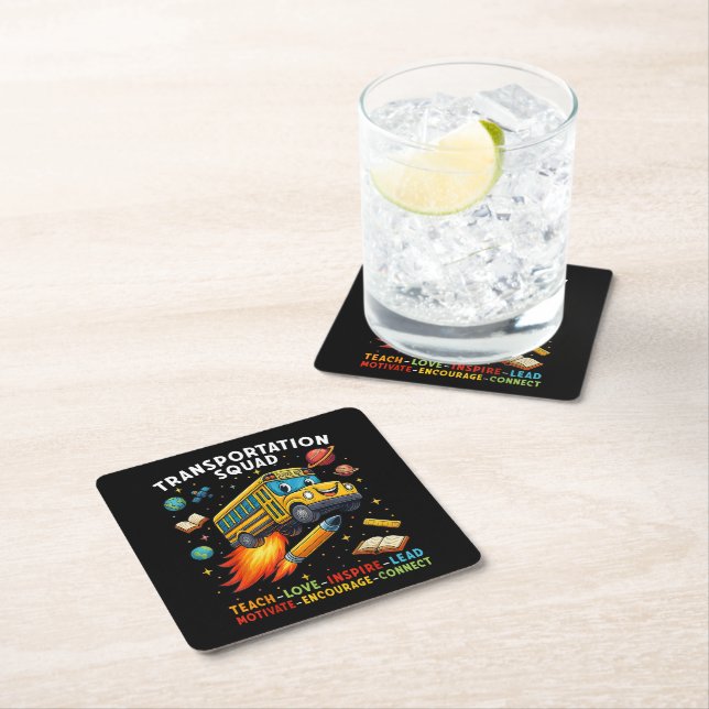 Transportation Squad Funny School Bus Driver Square Paper Coaster (Insitu)