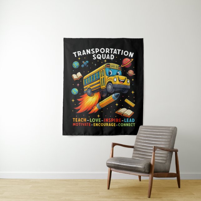 Transportation Squad Funny School Bus Driver Tapestry (In Situ)