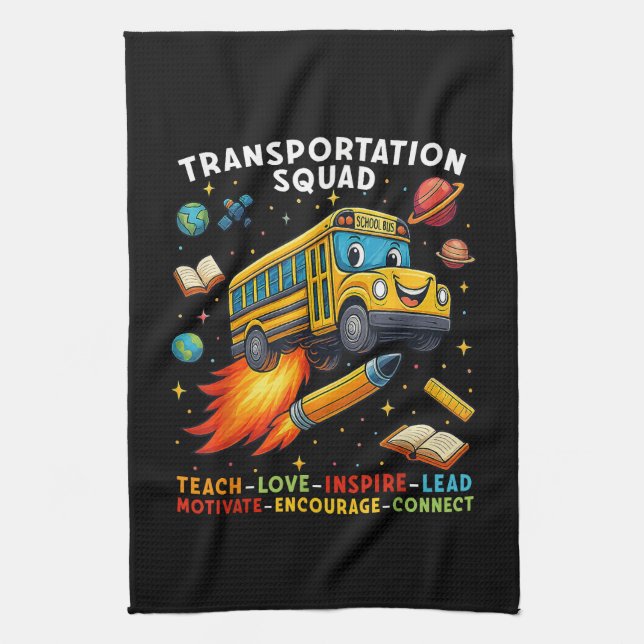 Transportation Squad Funny School Bus Driver Tea Towel (Vertical)