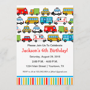 Transportation Theme Birthday Party Invitation