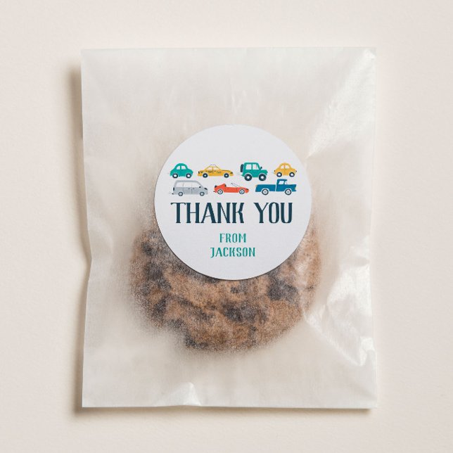 Transportation Theme Birthday Thank You Classic Round Sticker (Creator Uploaded)