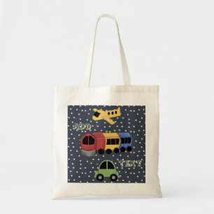 Transportation Theme Plane Train Car Tote Bag