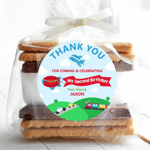 Transportation Trains 2nd Birthday Thank You Favou Classic Round Sticker