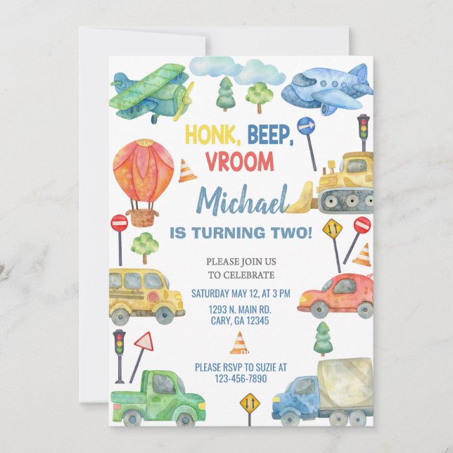 Transportation, transport boy birthday invite. invitation (Front)