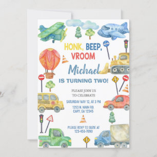 Transportation, transport boy birthday invite. invitation