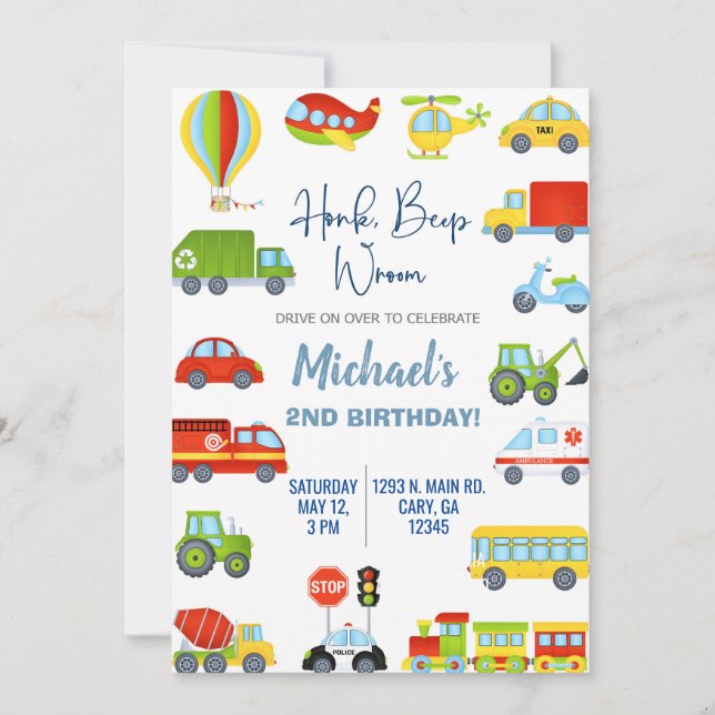 Transportation, transport boy birthday invite. invitation (Front)