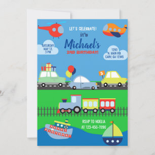 Transportation, transport boy birthday invite. invitation