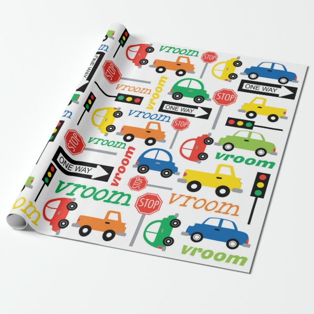 Transportation (Vehicle) Car Truck Bright Colour Wrapping Paper (Unrolled)