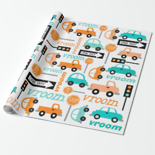 Transportation (Vehicle) Car Truck Warm Colour Wrapping Paper
