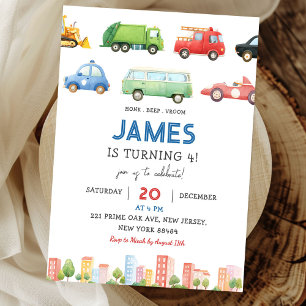 Transportation Vehicle Cars Birthday Invitation