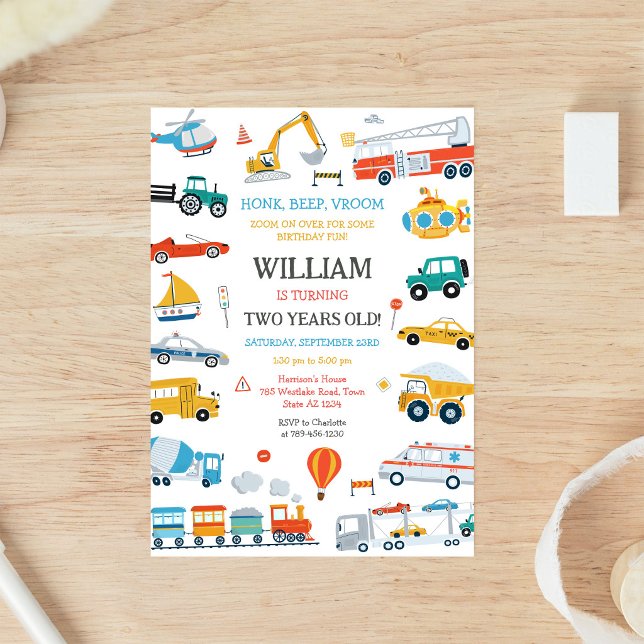 Transportation Vehicle Kids Birthday Invitation (Creator Uploaded)