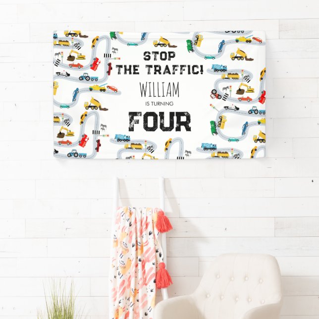 Transportation Vehicles Cars Stop Traffic Birthday Banner (Insitu)
