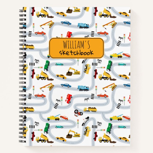 Transportation Vehicles Cars Trucks Kids Sketch Notebook (Front)