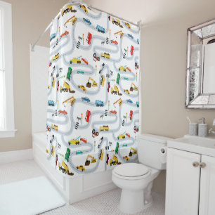 Transportation Vehicles Cars Trucks Road Boys Shower Curtain