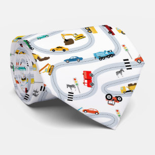 Transportation Vehicles Cars Trucks Road Boys Tie