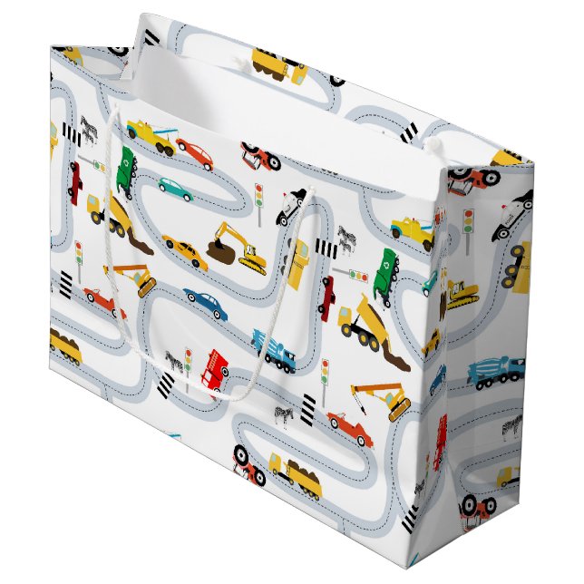 Transportation Vehicles Cars & Trucks Road Traffic Large Gift Bag (Front Angled)