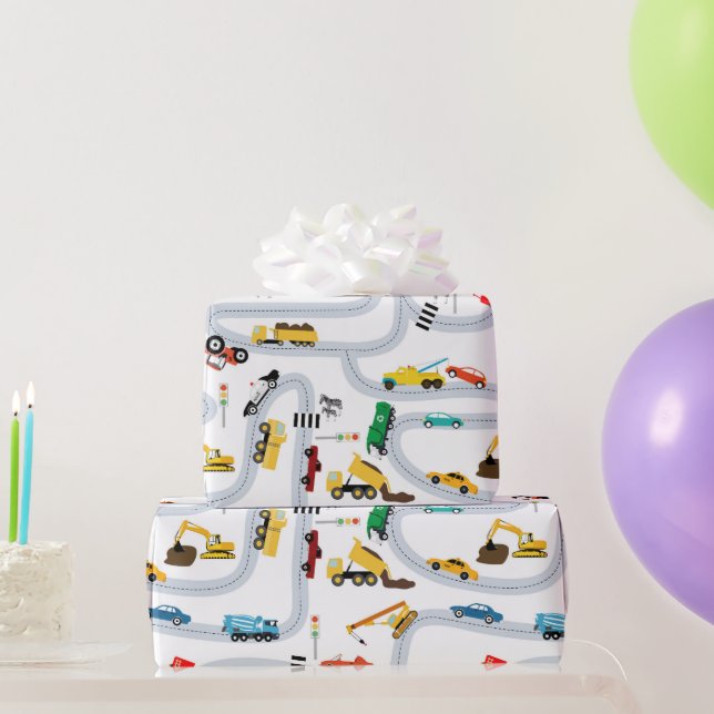 Transportation Vehicles Cars & Trucks Road Traffic Wrapping Paper (Party Gifts)
