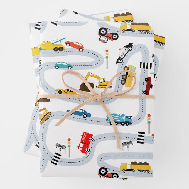 Transportation Vehicles Cars & Trucks Road Traffic Wrapping Paper Sheet (In situ)