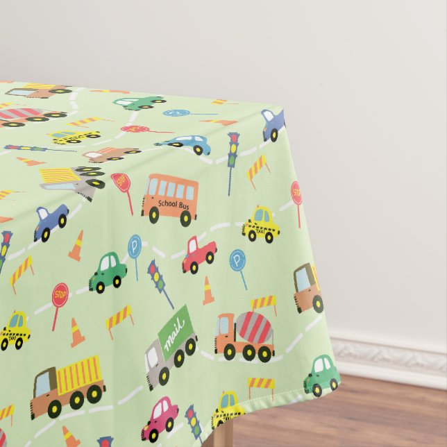 Transportation Vehicles Green Tablecloth (In Situ)