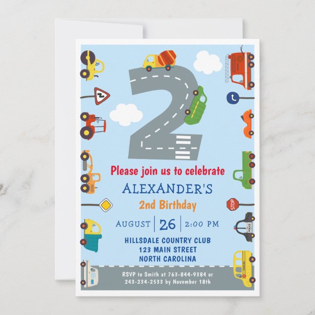 Transportations 2nd Birthday Party Invitation (Front)