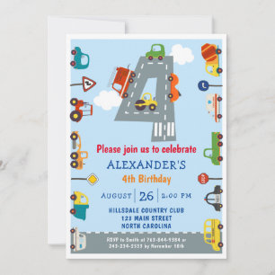 Transportations 4th Birthday Party Invitation