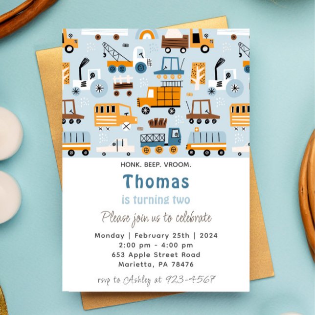 Transportations Hand Drawn Cars Birthday Invitation (Creator Uploaded)